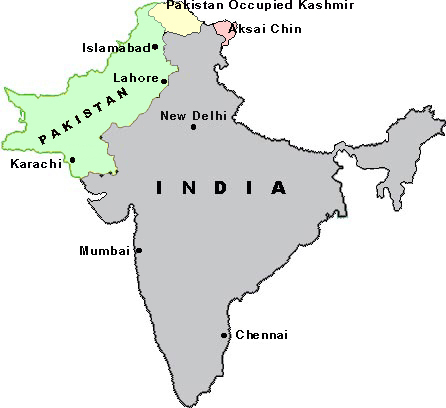 Map of India Pakistan,LOC of Pakistan India,Indo-Pak Map, line of control on Indo-Pak Map